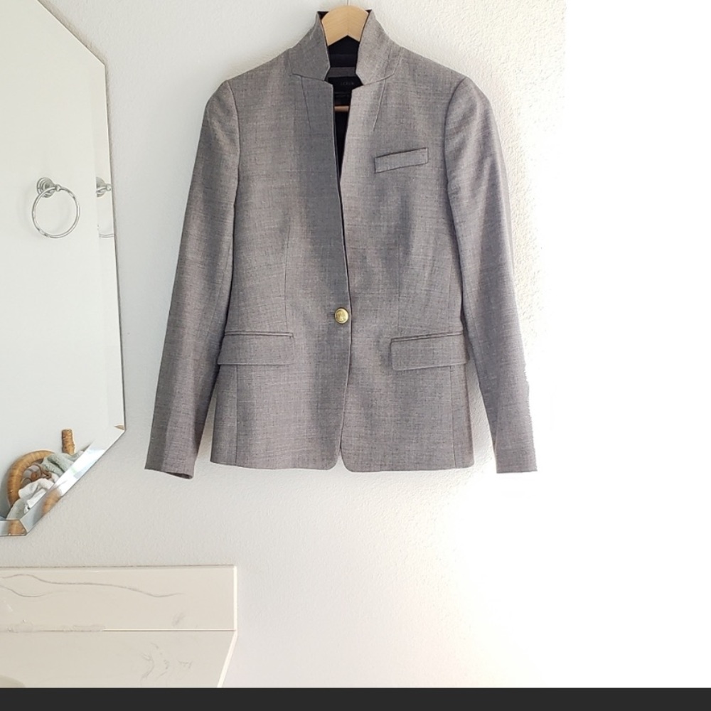 J. Crew Gray Single-Button Mandarin Collar Blazer